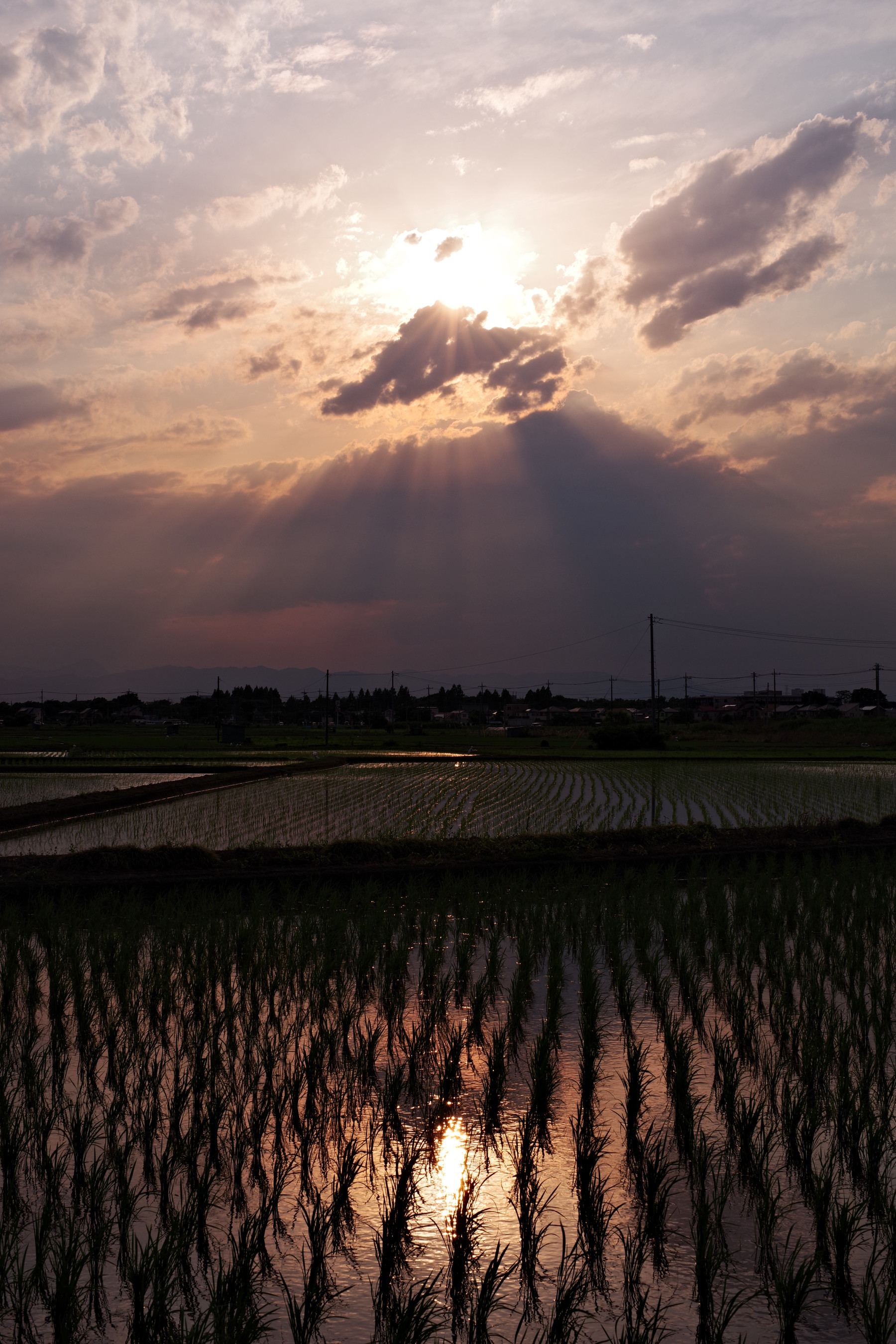 夕焼け空にあらわれた一瞬のダイヤモンド富士の作例写真