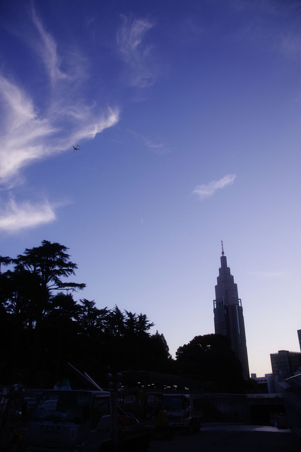 新宿の青い夕空の作例写真