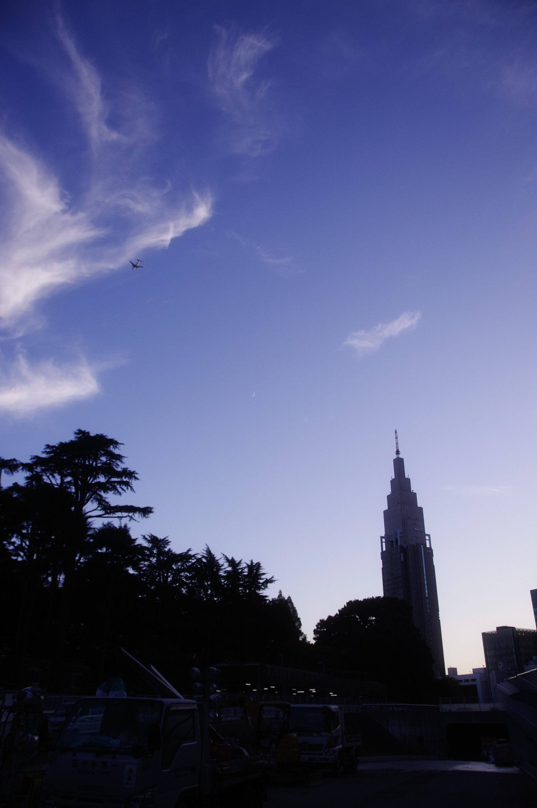 新宿の青い夕空の作例写真